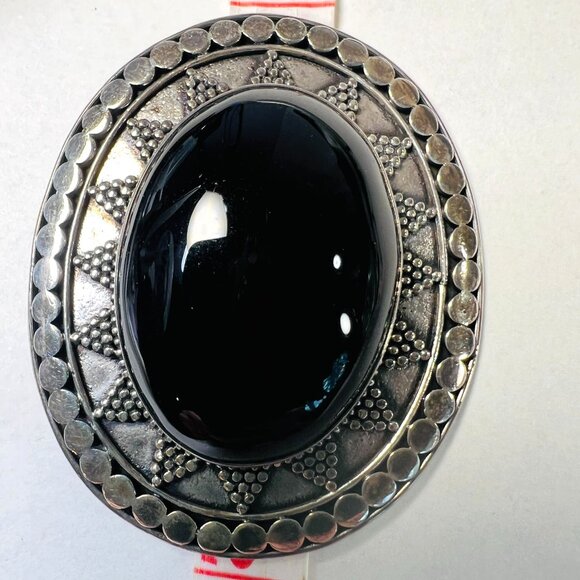 Vtg 80s Artisan Southwest 925 Sterling Silver & Black Onyx Brooch 2"X1.75" - Picture 4 of 5